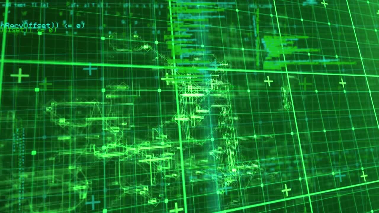 animación del procesamiento de datos a través de la red de red contra un fondo verde