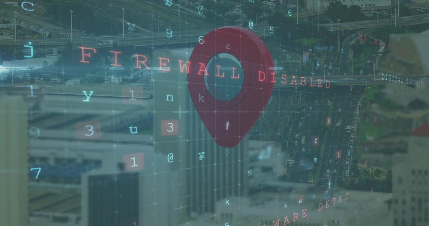 Animation of data processing over cityscape