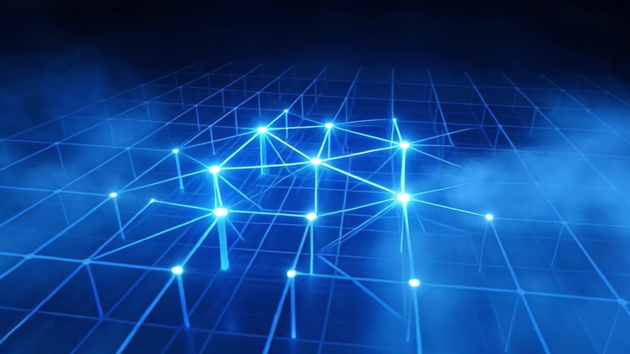 Digital Network Connection Nodes Glowing on a Grid
