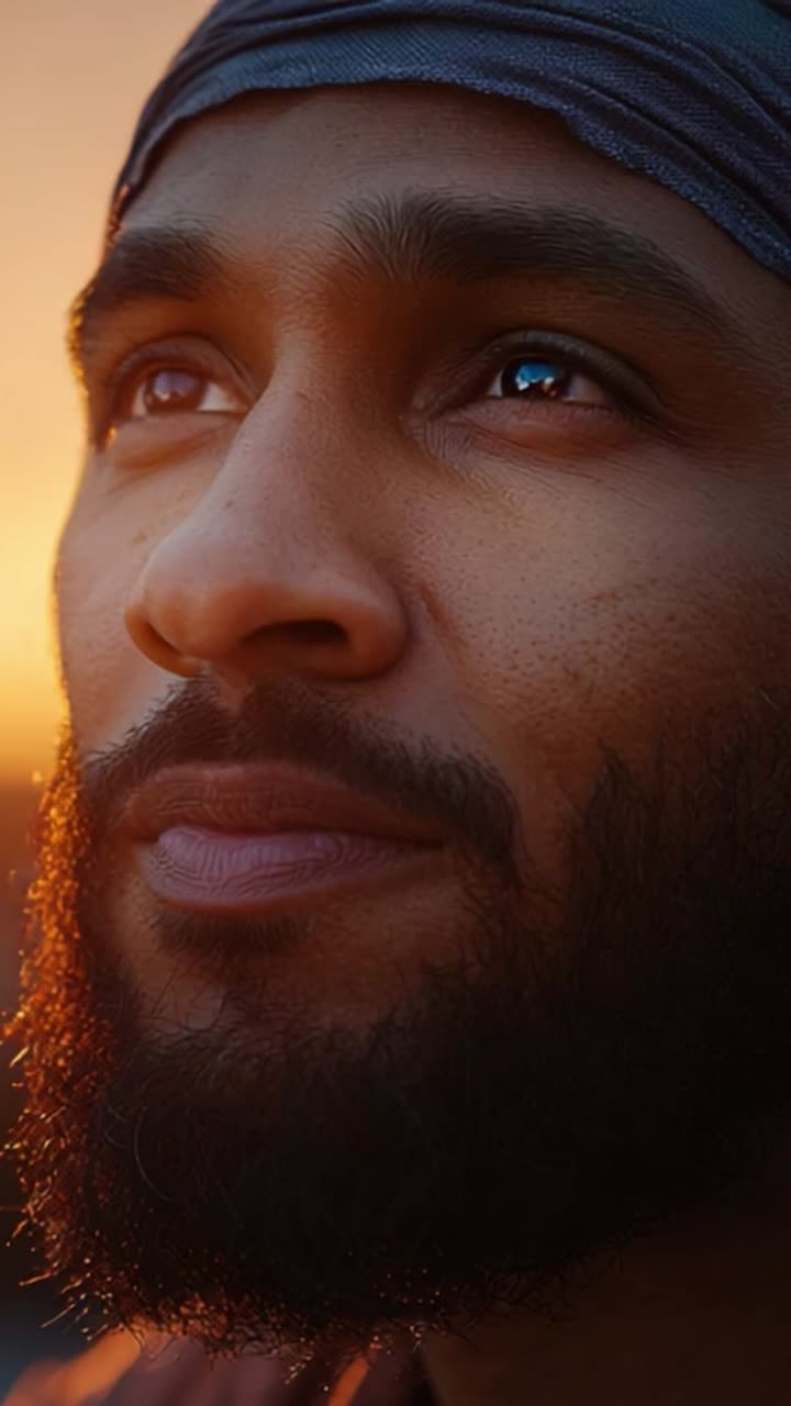 A Close-Up Portrait Capturing the Introspection and Serenity of a Man Against a Beautiful Sunset Glow, Highlighting His Facial Features and Emotions