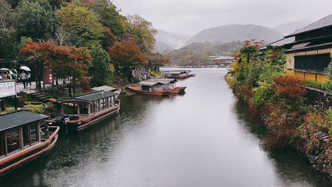 rainy autumn day in a japanese canal town