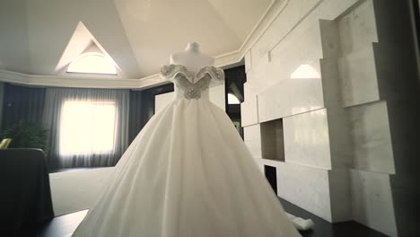 beautiful wedding dress on a mannequin