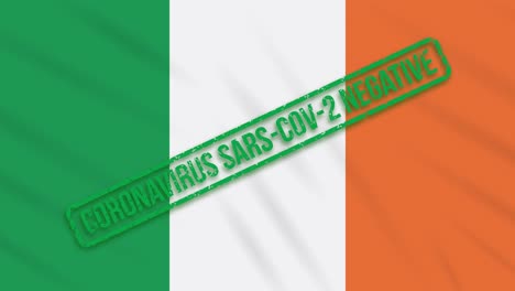 ireland swaying flag with a green stamp of freedom from coronavirus, loop