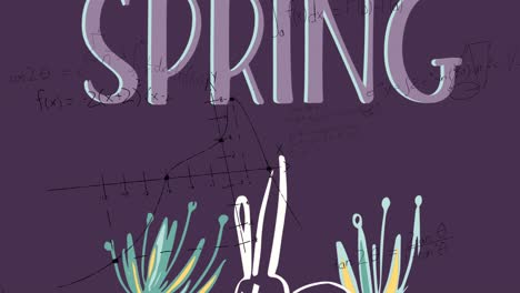 animation of mathematical equations and spring text over purple background