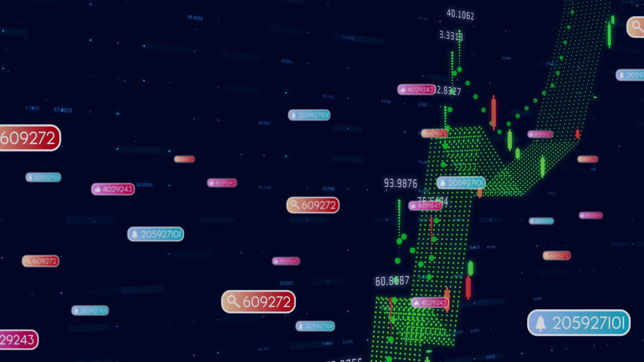 Colorful numbers and graphs creating animation for digital data visualization