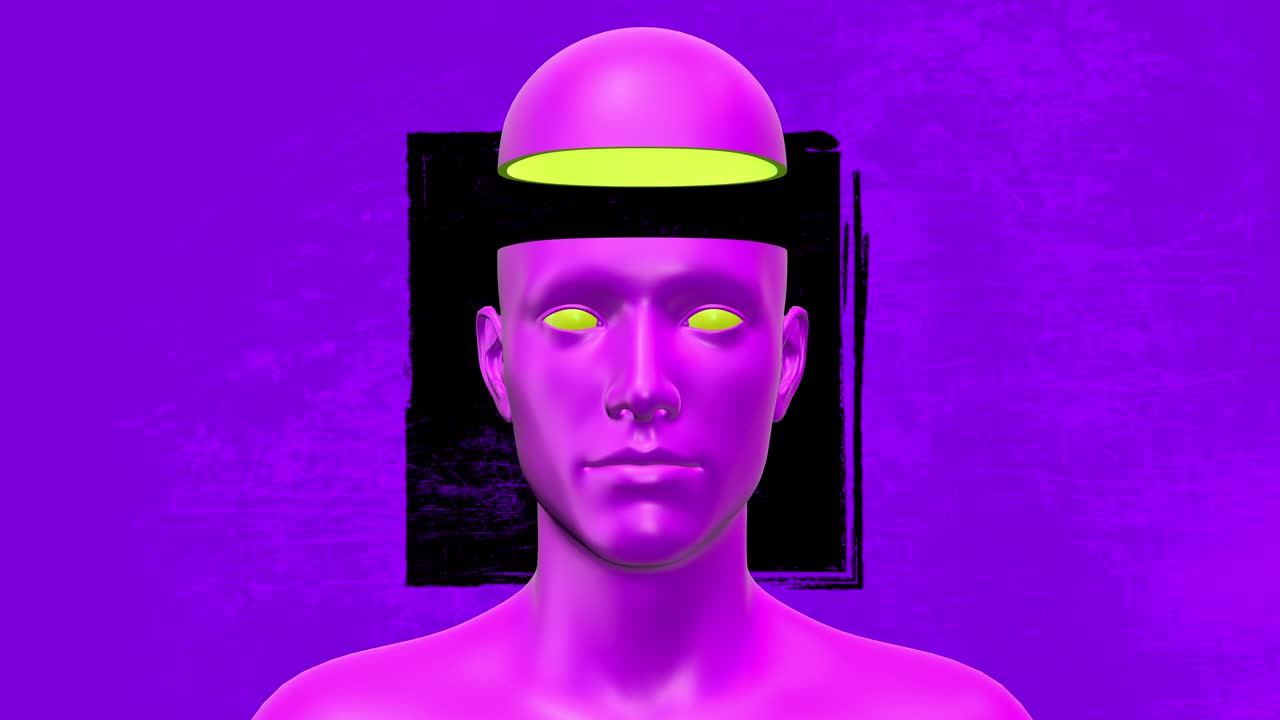 minimal gráfico colorido diseño psicodélico con formas grunge. cuerpo humano arte conceptual abstracto. personaje 3d realista hombre o mujer en estilo moderno de stop motion creativo. animación de moda brillante.