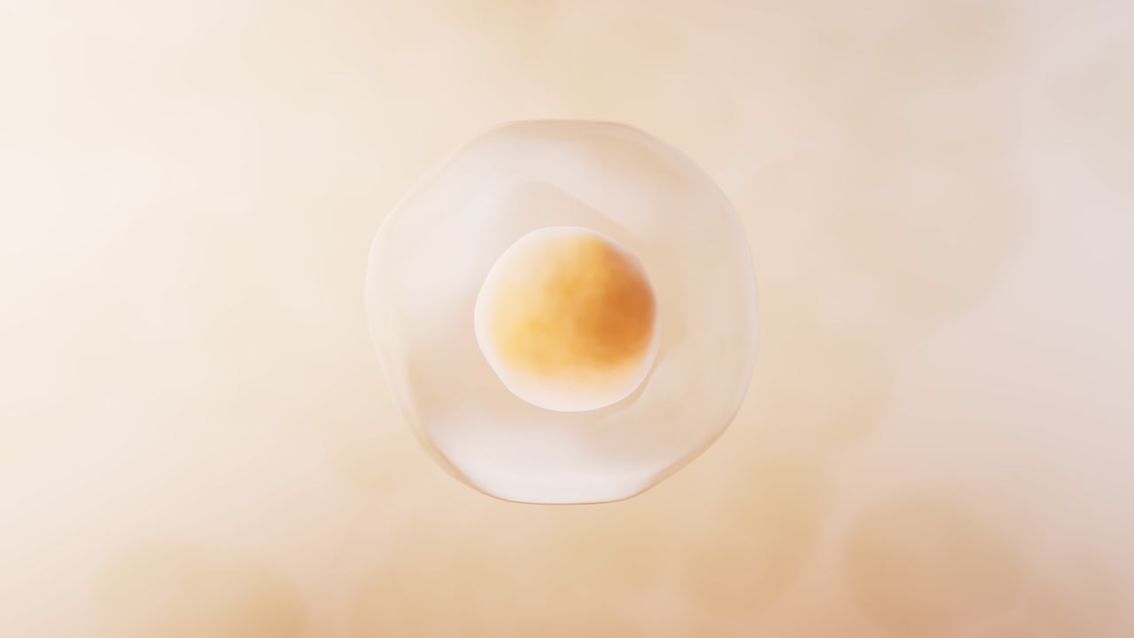 célula transparente con biotecnología y concepto cosmético, renderización en 3d.