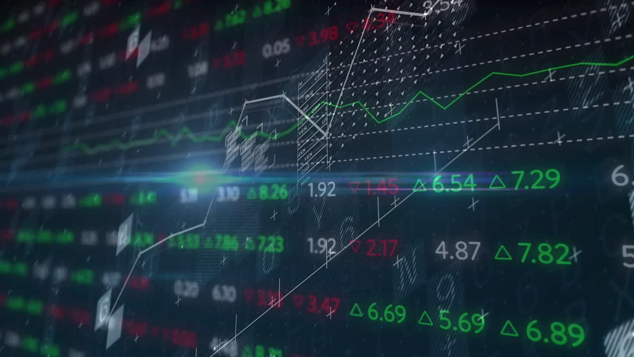 animación del procesamiento de datos financieros sobre un fondo negro