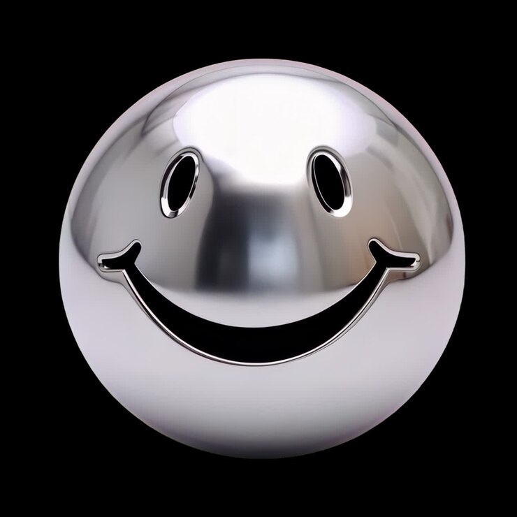 Shiny chrome smiling emoticon animation isolated asset, transparent 4K video, alpha channel, ProRes