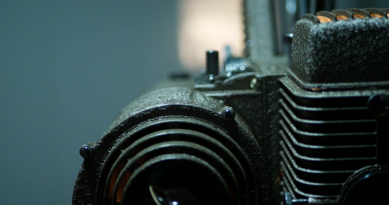 Close up on part of a vintage 8mm projector.