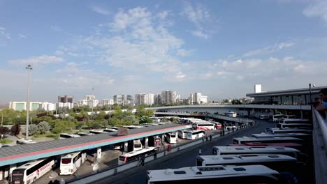 busy bus station in a city
