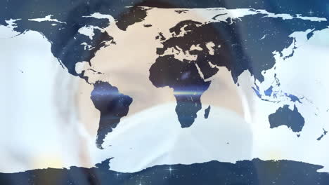 wearing mask, person with animation of world map, highlighting global health awareness