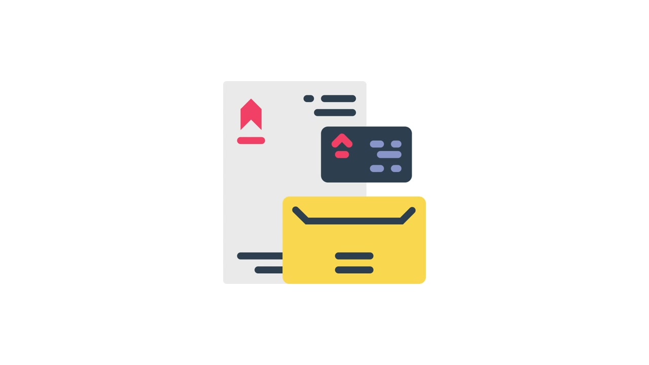 Animated Icon of Document, Folder, and Card for Data Management