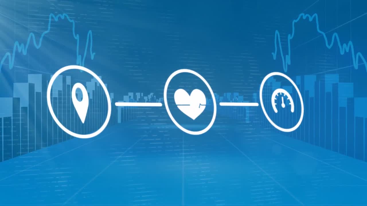 파란색 배경에 데이터 처리를 통해 연결 네트워크의 애니메이션