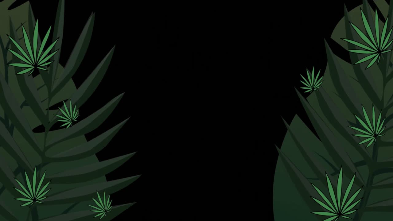 animación de hojas tropicales sobre fondo negro