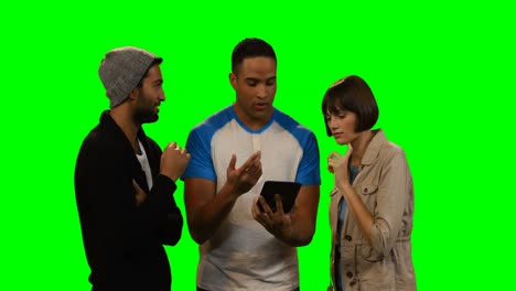 group of friends using digital tablet