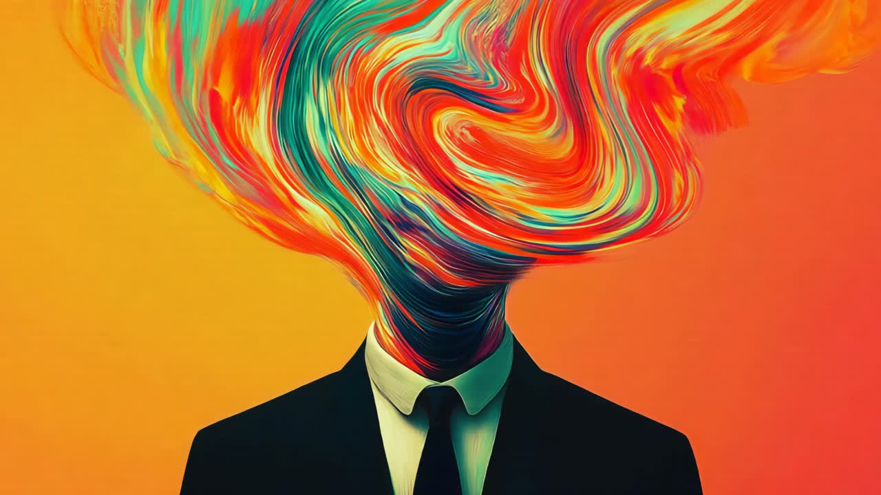 Abstract Man in Suit with a Swirling Head