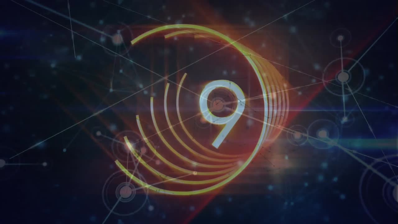 animación de números y círculos sobre fondo azul