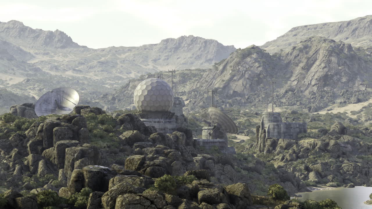 Radar domes overlook coast seaside cliffs feature aged radar enclosures
