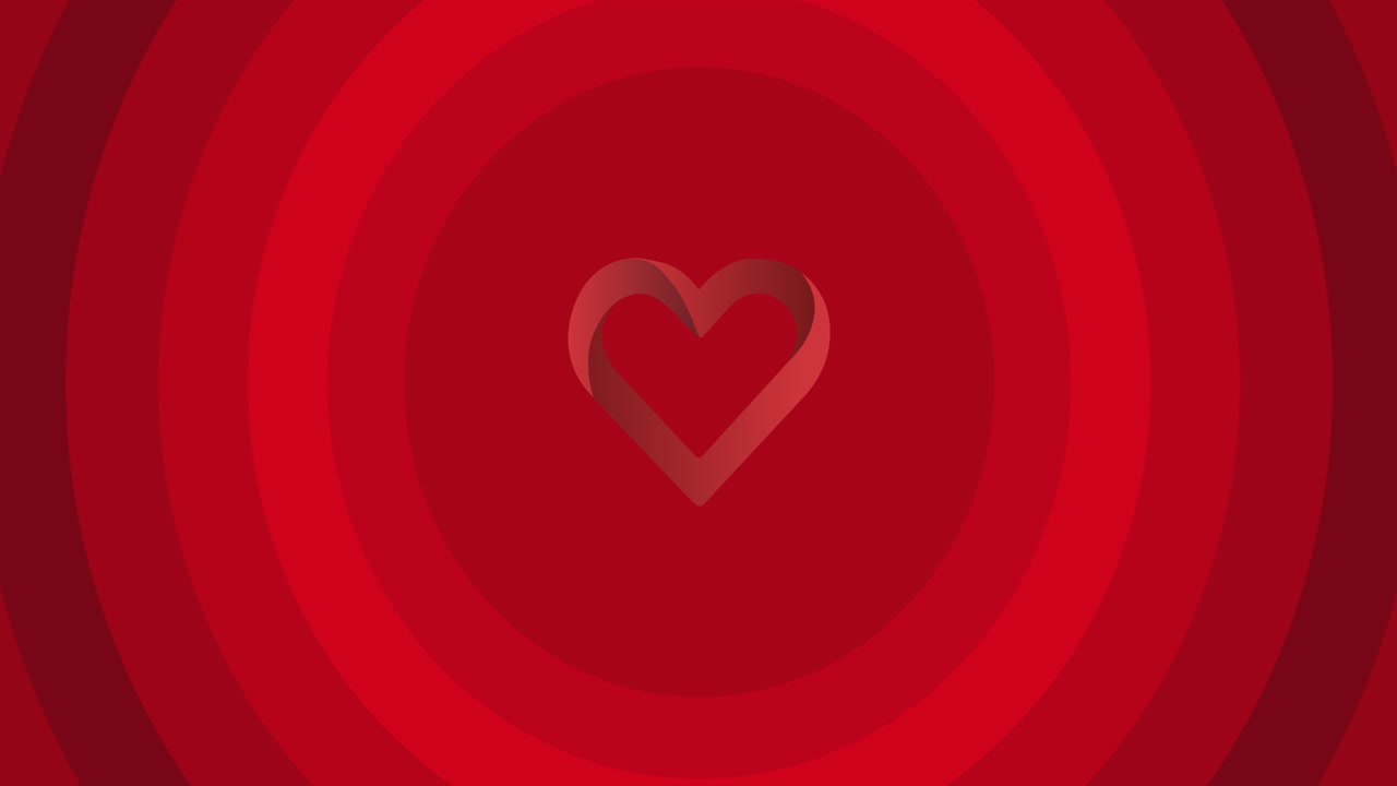 animación del corazón sobre círculos rojos sobre fondo rojo
