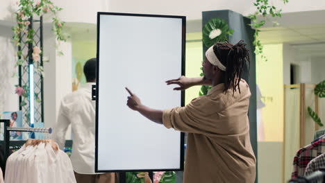 man picks clothes on mockup store screen