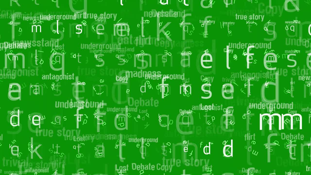 Digital English alphabets and words motion graphics with green screen background