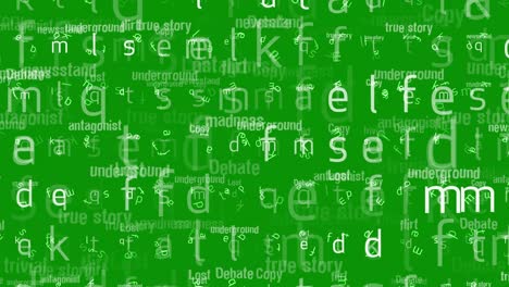 alfabetos y palabras digitales en inglés gráficos en movimiento con fondo de pantalla verde