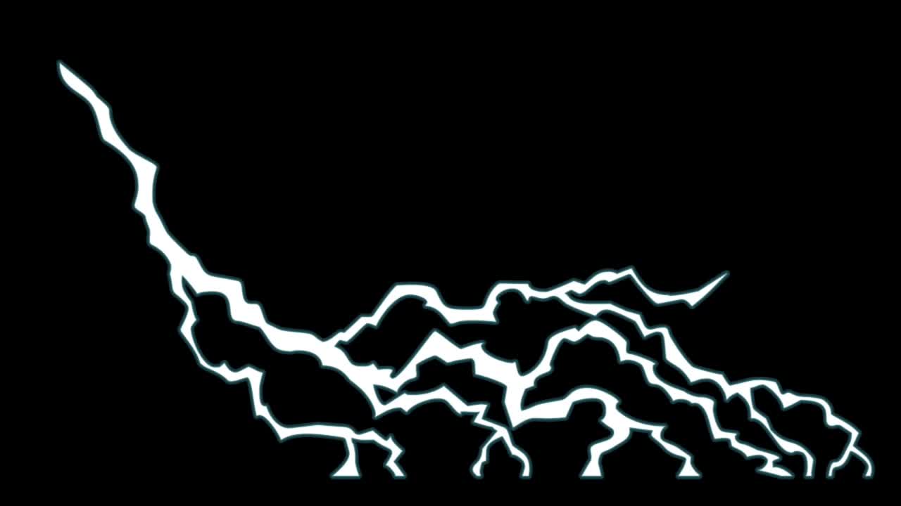 Animazione di fulmine bianco isolato su sfondo nero.