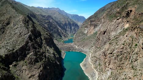 aerial view seven lakes in tajikistan in fann mountain range