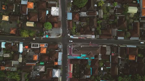 top-view-of-an-intersection-road-with-traffic-in-Ubud,-Bali---Indonesia