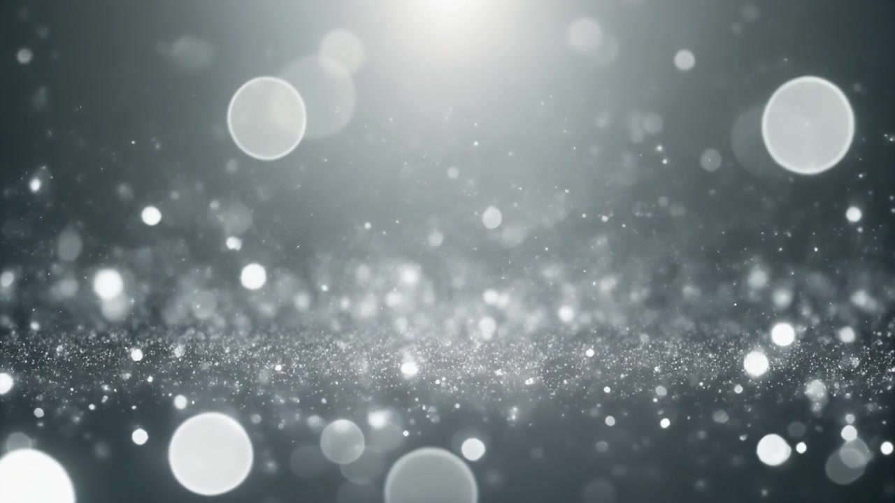 Abstract Background with Floating Silver Particles and Bokeh Light Effects