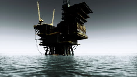 Oil rig stands tall against calm waters during twilight hours