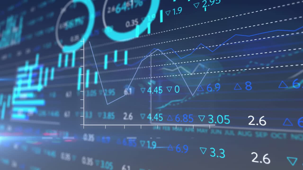 Animation of data processing over blue background