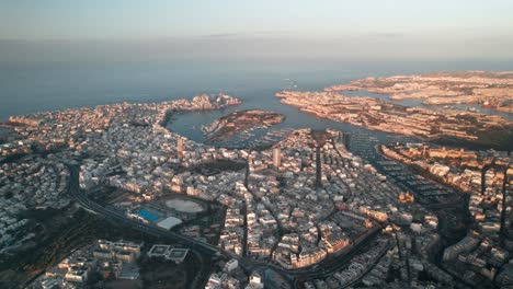 malta, drone, aerial, valetta, sunset, golden hour