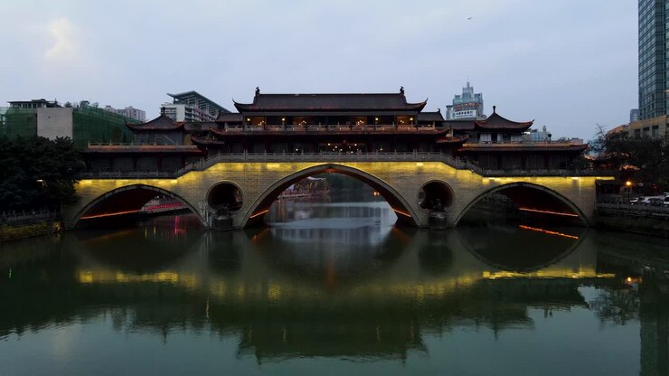 Pont Anshun, plan aérien d'établissement dans le centre-ville de Chengdu, Chine - Aérien.