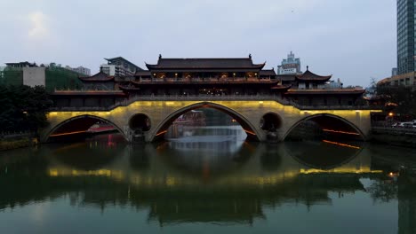 anshun bridge, establishing aerial in downtown chengdu, china - aerial