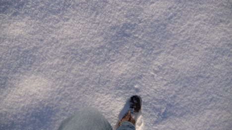 Braune-Stiefel,-Die-An-Einem-Sonnigen-Wintertag-In-Bayern,-Deutschland,-In-Zeitlupe-Durch-Dicken,-Frischen-Pulverschnee-Laufen