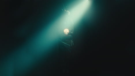 a creepy witch during the night storm