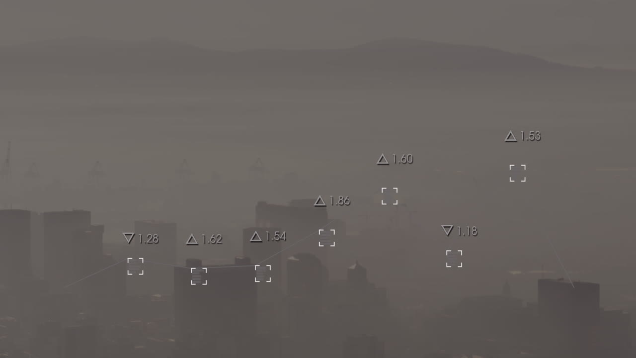 도시 풍경의 공중 전망에 대한 데이터 처리 애니메이션