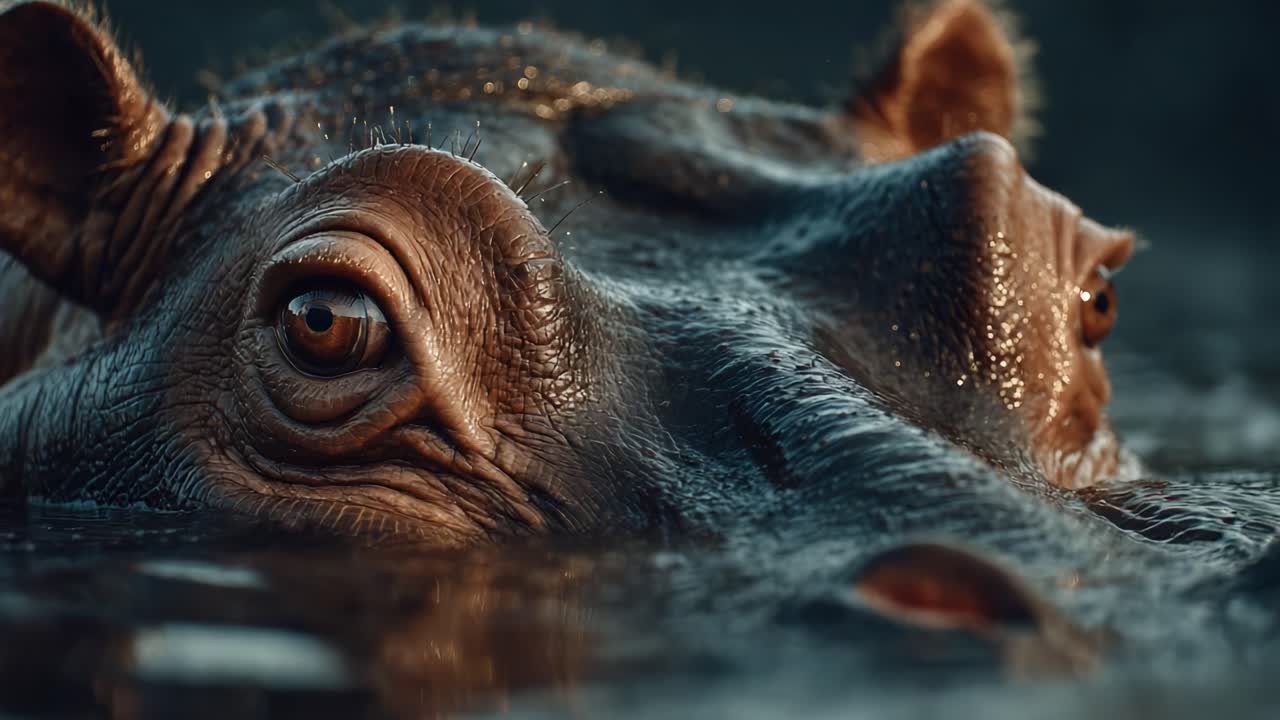 A Close-Up Encounter: The Majestic Hippopotamus Revealed in Stunning Detail as It Surface from the Watery Abyss, Capturing Nature's Intensity and Grace