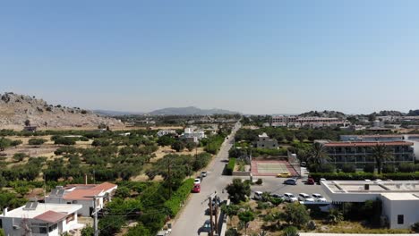 Drone-shot-of-a-road-in-Rhodes,-Greece