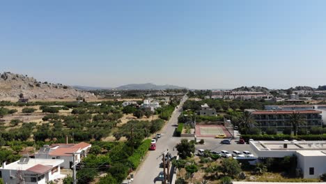 drone shot of a road in rhodes, greece