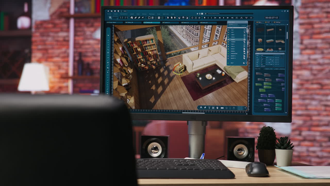 Architectural design software on computer in home office