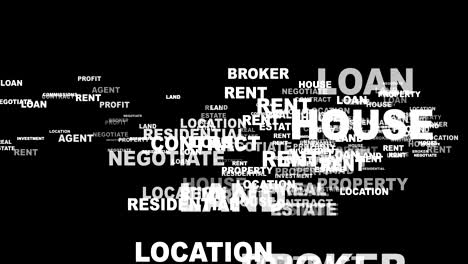 real estate keywords animation, alpha matte, rendering, background, loop