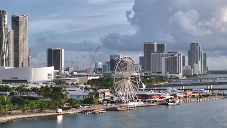 miami skyline with skyviews miami observation wheel and waterfront