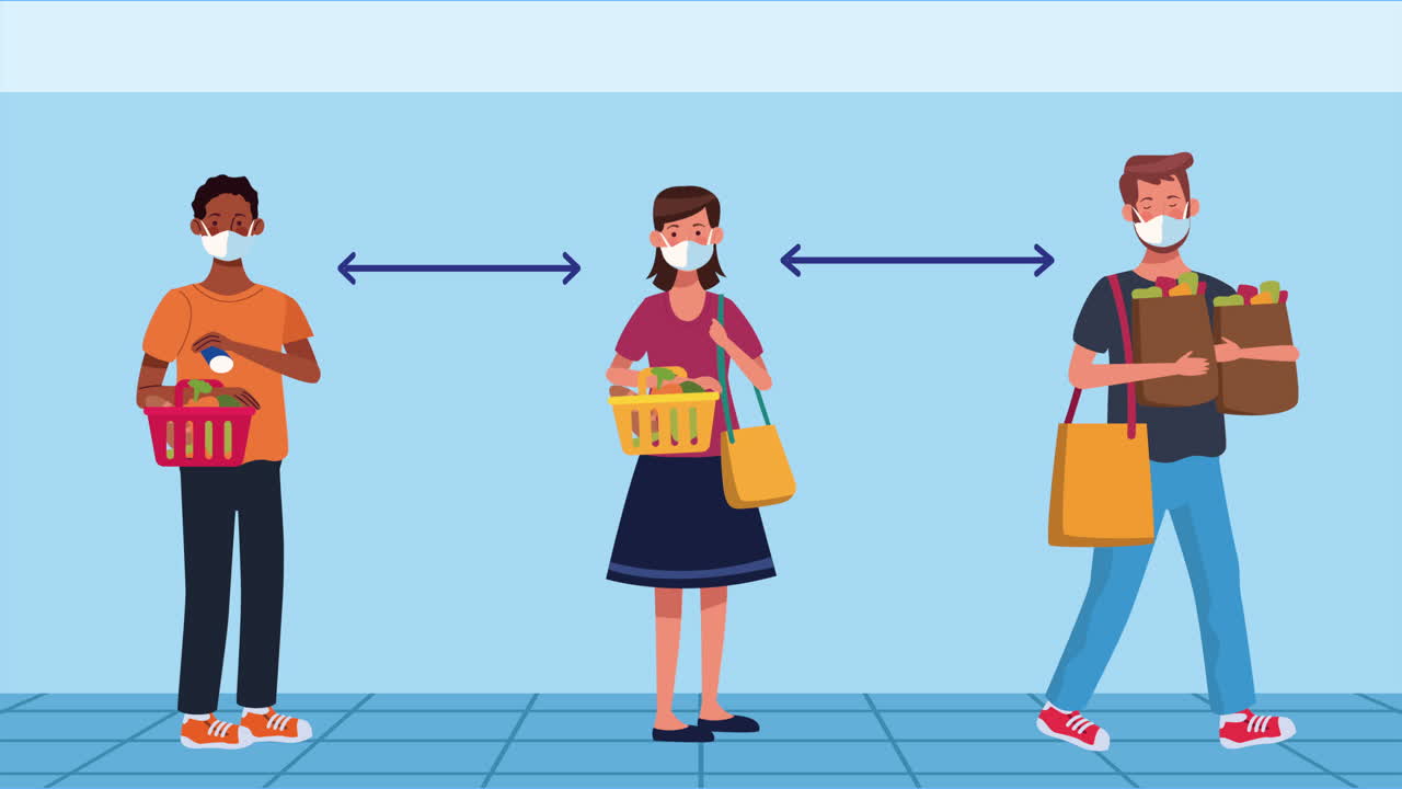 social distancing campaign with people in supermarket