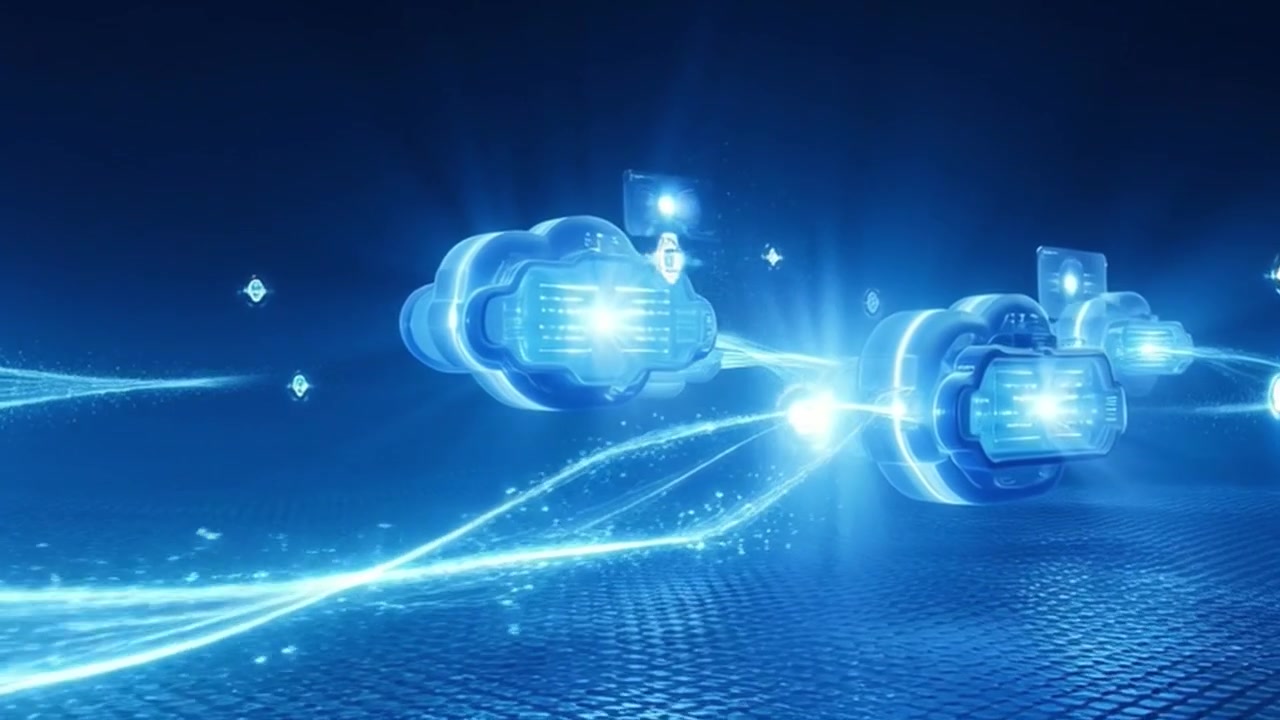 Digitalt nettsky-nettverk med data som strømmer mellom noder