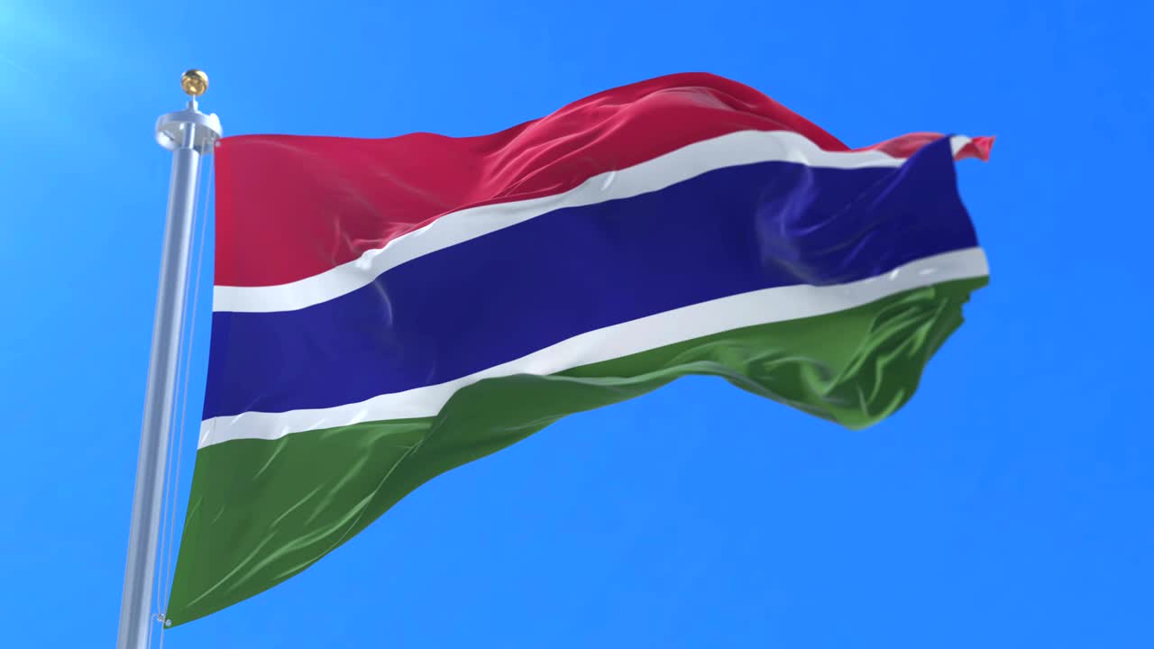 감비아의 발이 파란 하늘에서 느리게 바람에 흔들리고, 루프