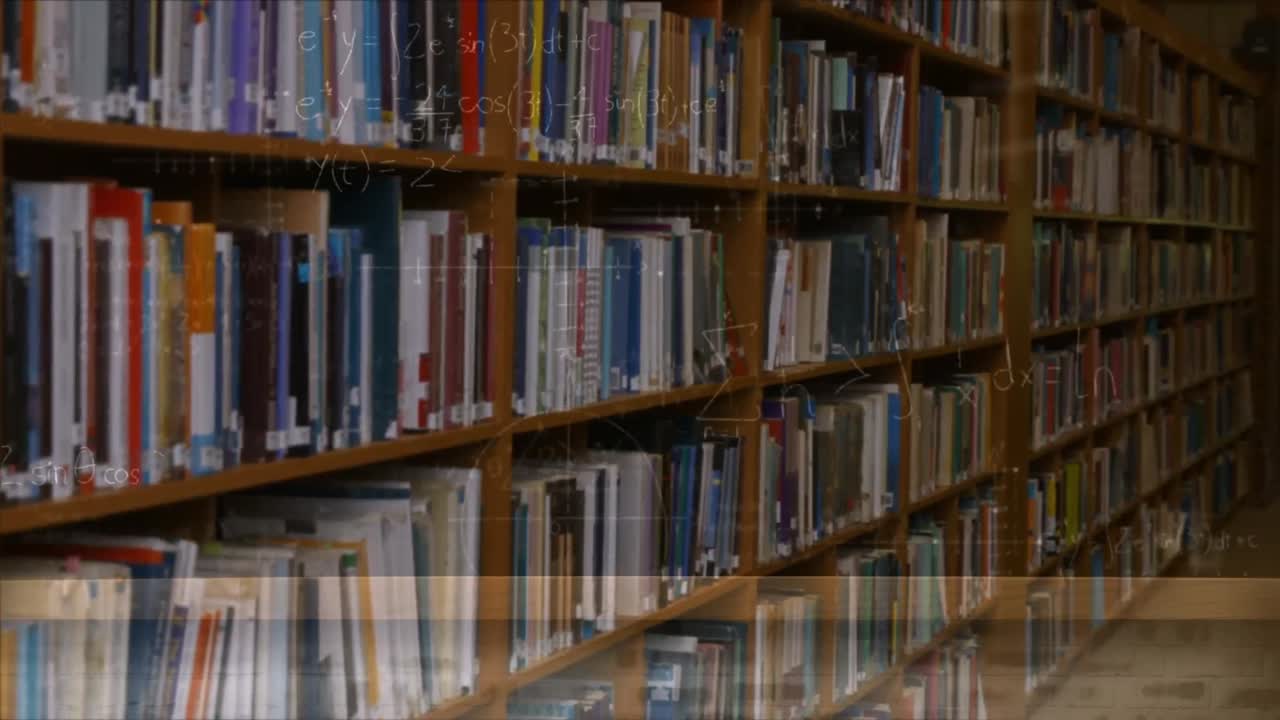 animación de fórmulas matemáticas en movimiento sobre una estantería