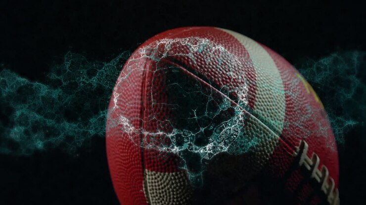 Football with digital network overlay on surface, showcasing technology in sports